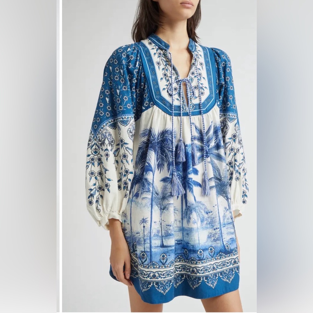 Palm Tree Print Linen Blend Tie Front Dress
FARM Rio size M